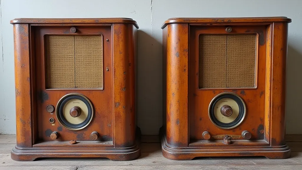 Radio cabinet before and after restoration