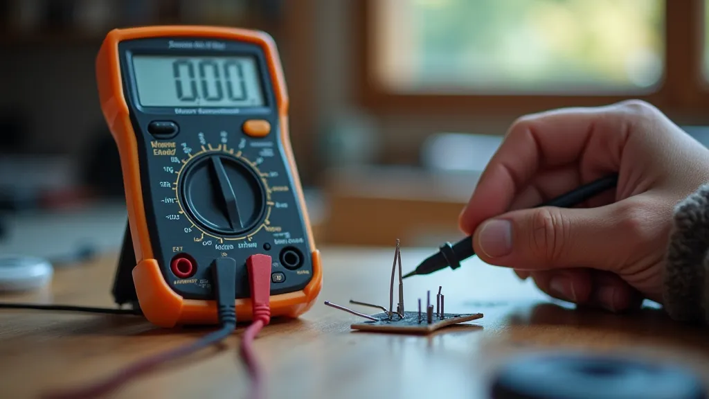 Multimeter measuring a resistor's value.