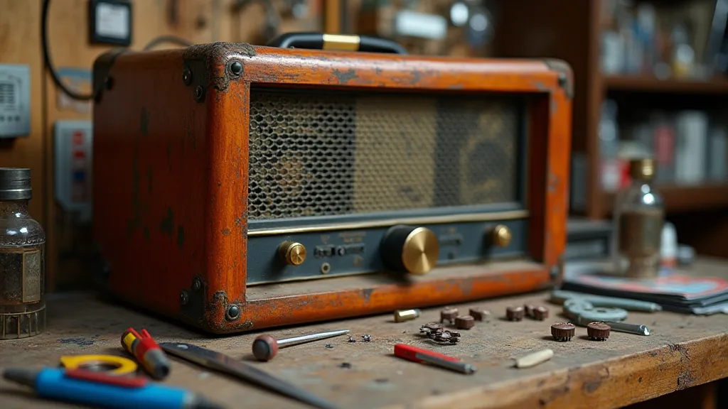 Vintage radio on a workbench