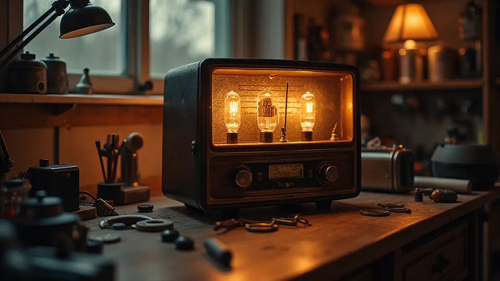 Vintage radio on a workbench