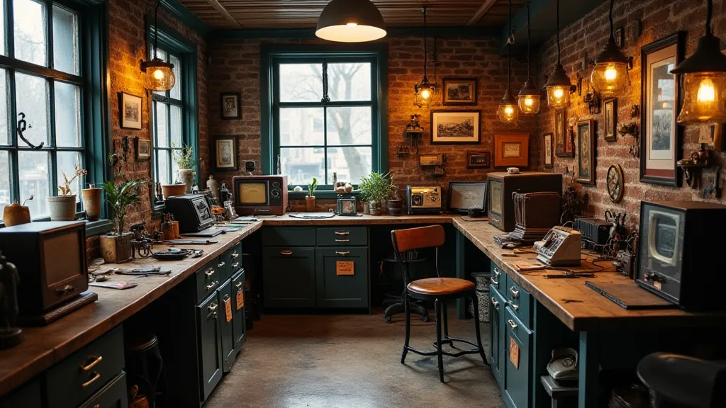 Vintage radios in a repair shop